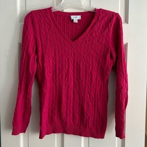 Ann Taylor LOFT Small Pink Cable V-neck Sweater